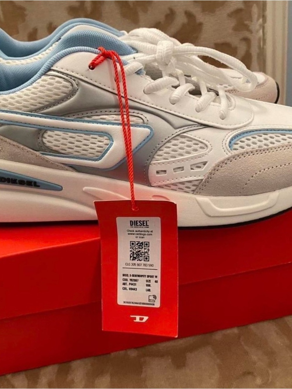 Diesel White & Light Blue Sneakers with Gray Suede Accents